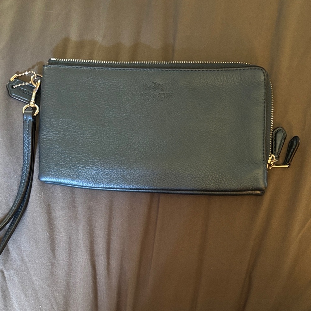 Coach teal double zip leather wristlet
